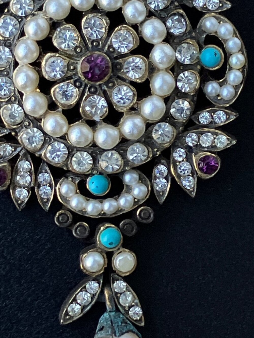 Kramer Rhinestone Pearl Dangle Pendant/Brooch - Picture 9 of 12